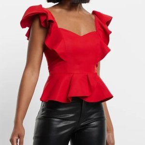 NWT Express Sweetheart Neckline Flutter Sleeve Peplum Ruffle Top - Size M